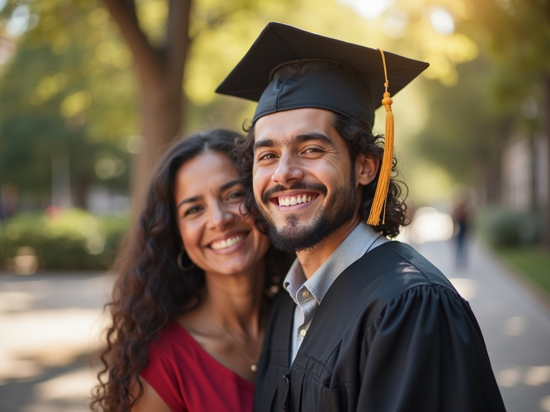 Joven mexicano graduándose de la universidad junto a sus padres orgullosos
